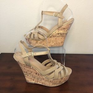 JustFab Faux Leather Woven Ivory Wedges